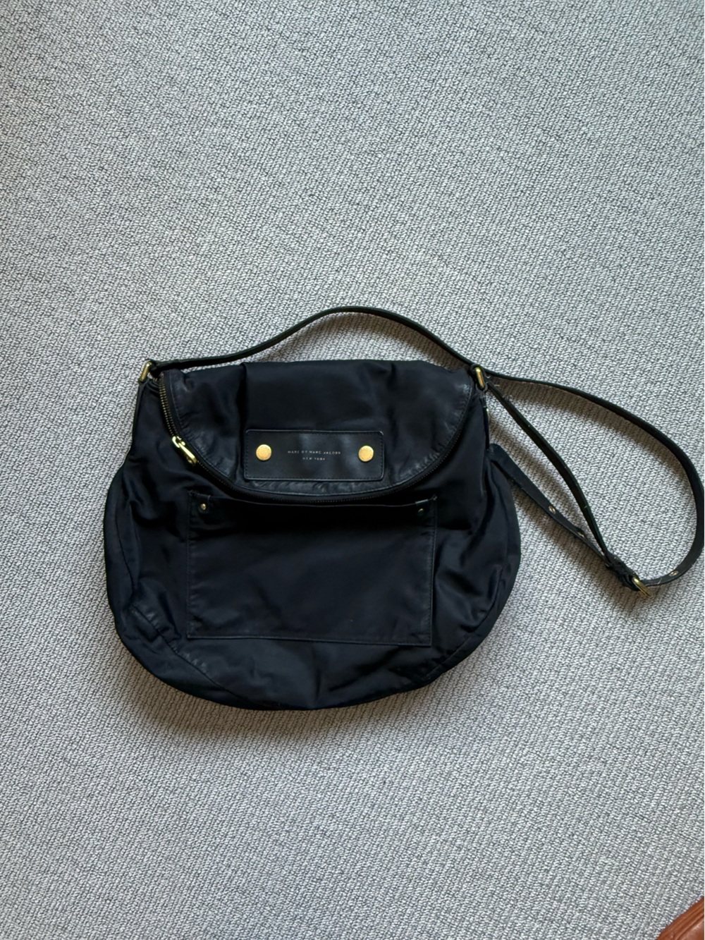 Marc By Marc Jacobs Black Nylon Shoulder Crossbody Bag with Gold Hardware